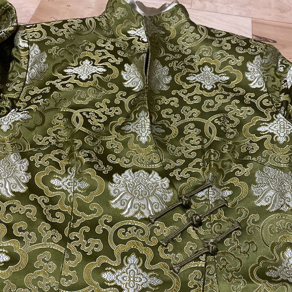Elegant Green Brocade Silk Blend Blazer - Picture 6 of 17